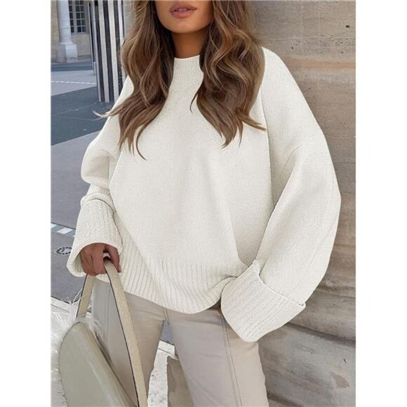 Women's Oversized Crewneck Fuzzy Knit Casual Chunky Warm Pullover Sweaters - Picture 3 of 6